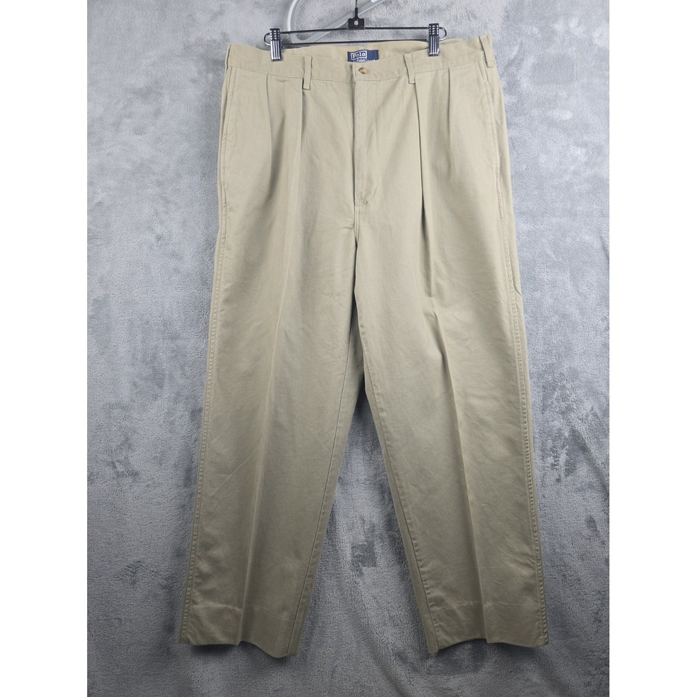 VTG Polo Ralph Lauren Chino Pants Mens 34x28 Beige Khaki Pleated USA